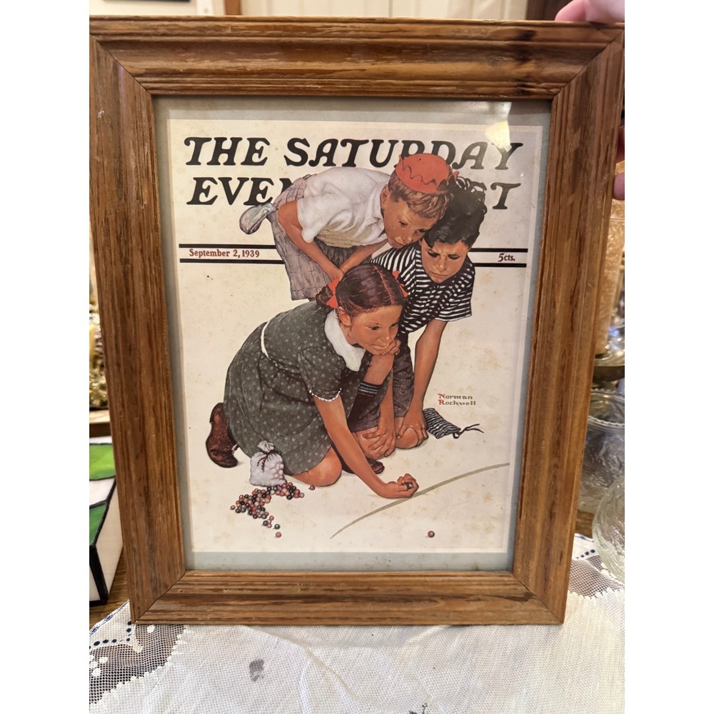 Vintage Norman Rockwell Saturday Evening Post Marbles Print Framed Sept 2 1939